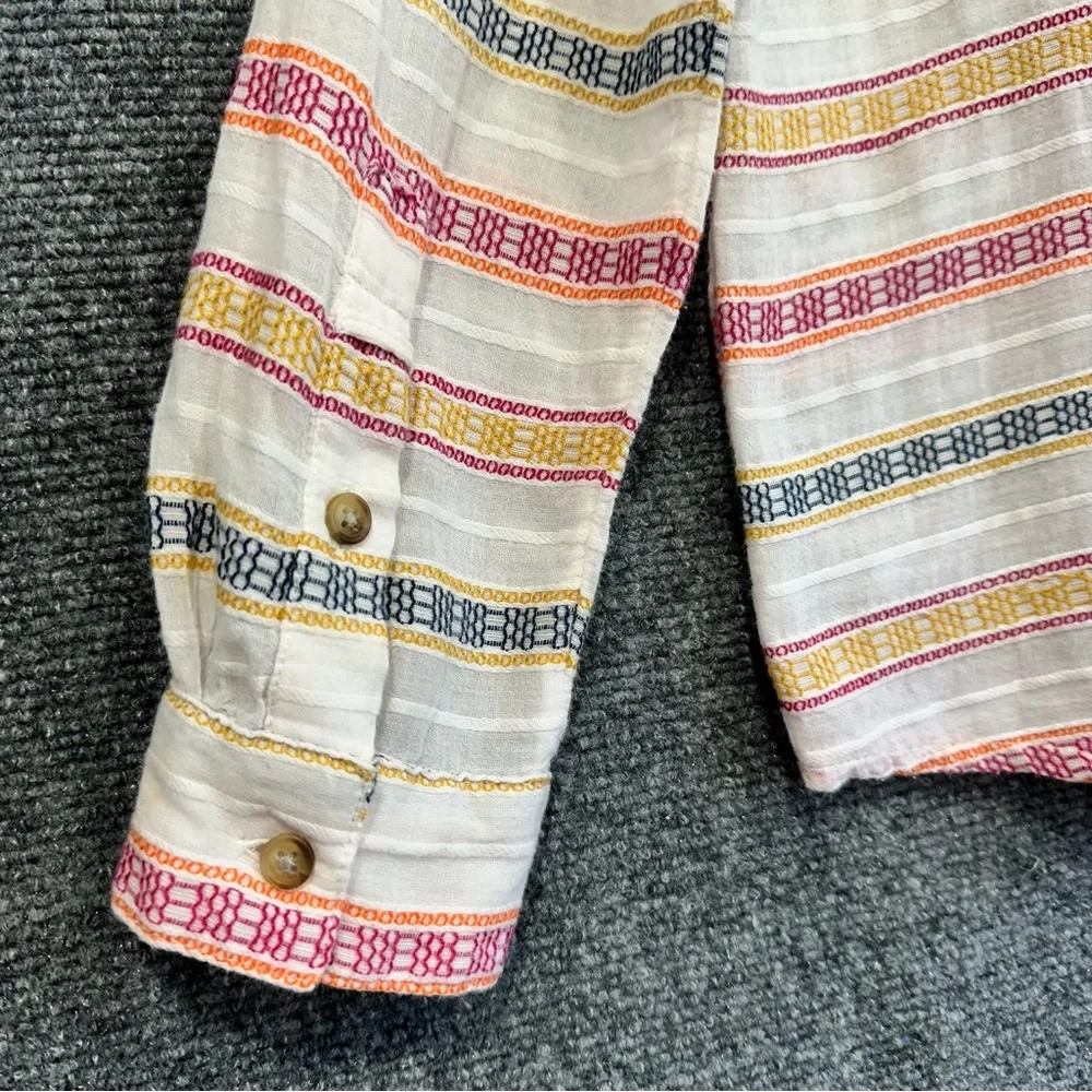 Sundance cotton top M button up long sleeve embroidered striped windowpane shirt - Picture 5 of 10